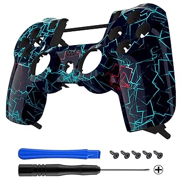 eXtremeRate Neon Frame Patterned Front Housing Shell Case, Glossy Faceplate Cover Kit for Playstation 4 PS4 Slim PS4 Pro CUH-ZCT2 JDM-040 JDM-050 JDM-055 Controller