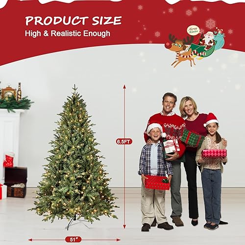Miniatura 5 de Árbol de Navidad artificial preiluminado de 6.5 pies con 450 luces blancas cálidas, 1651 puntas de ramas mixtas de polietileno y PVC, árboles