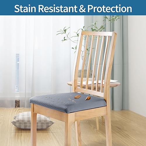 Miniatura 6 de smiry Juego de 6 fundas de asiento elásticas de tela jacquard para sillas de comedor, color gris