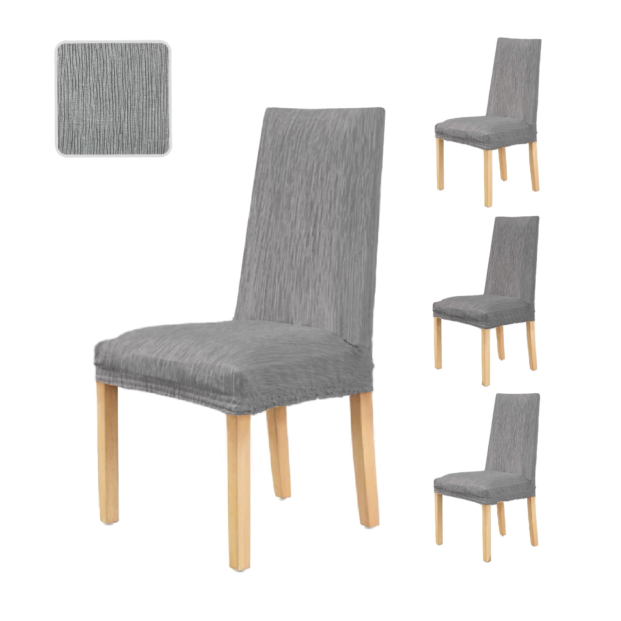 GFD - 4 Fundas para Sillas Comedor con Respaldo, Fundas para Sillas Ajustables Lavables, Forros para Sillas de Comedor Antimanchas, Cubre Sillas, Funda Silla Oficina Hogar (Gris, 4 Piezas)