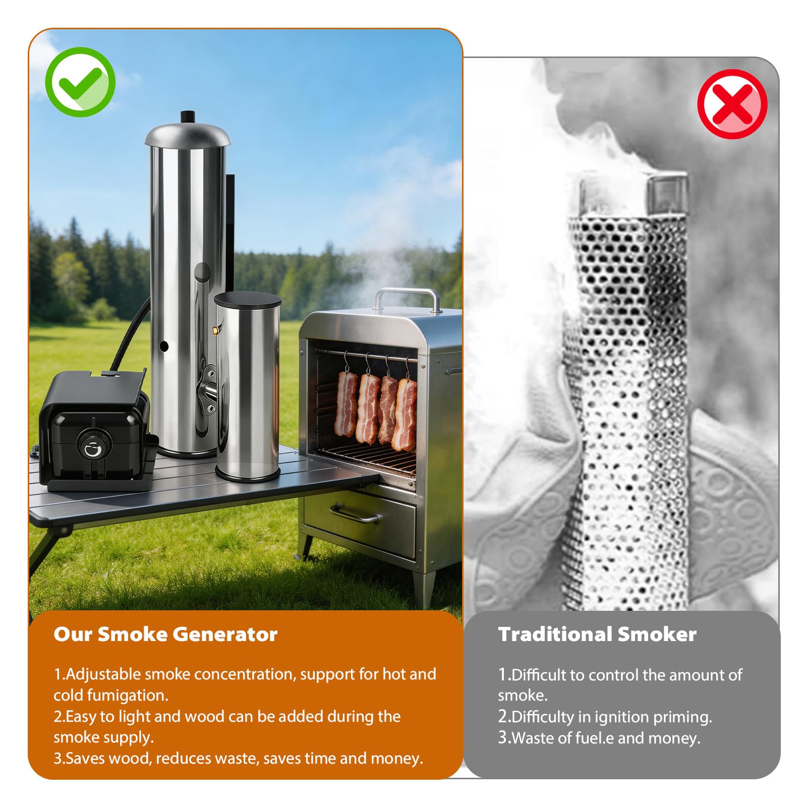 Kaltrauchgenerator aus Edelstahl, Upgrade Raucherzeuger für Räucheröfen Smoker mit Pumpe, Tragbares Räucherofen Elektrisch Zum Räuchern von Lebensmitteln und Fleisch, BBQ Rauch-Erzeuger (Long Handled)
