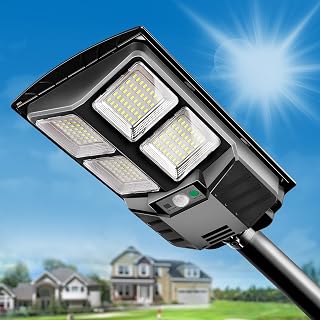 BAISTON Solar Street Lights Outdoor Waterproof - 6500K Outdoor LED Street Light Dusk to Dawn,High Brightness Led Street Lighting Solar Powered with Motion Sensor for Parking Lot, Yard,400W-NEW
