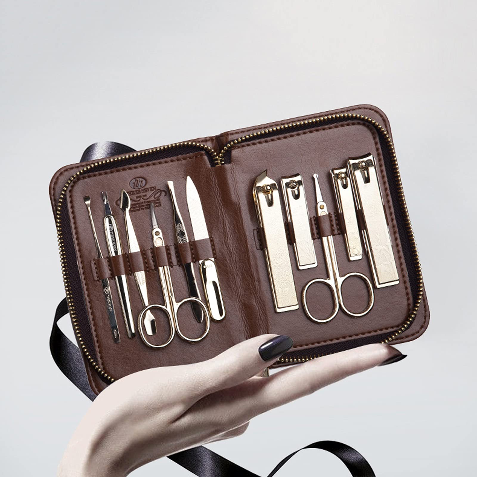 Zestaw do manicure, obcinacz do paznokci dla dorosłych, zestaw do paznokci ze stali nierdzewnej 11 w 1, z pęsetą i nożyczkami, profesjonalny zestaw do manicure, zestaw do pielęgnacji z trymerem do