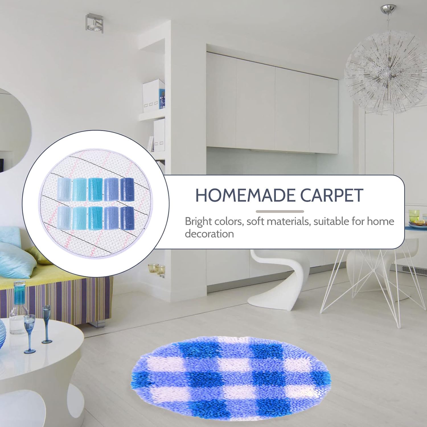 Woolen Yarn,1 Set Short Wool Carpet Rug precut Rug Yarn Thread Floss Latch Rug Yarn Rug Knitting Yarn Rug Crochet Yarn, Blue