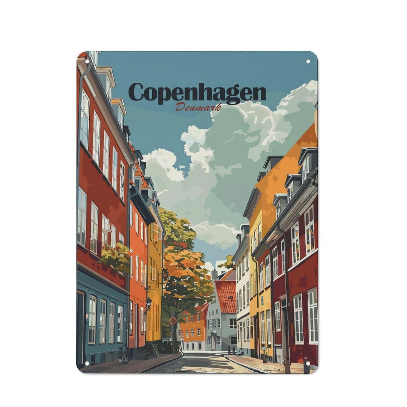 Junmoney Style-6 Copenhagen Denmark Cityscape Art Print Cafe Metal Sign 40X30cm, Vintage Restaurant Wall Art For Tea Room, Shop Wall Or Breakfast Area