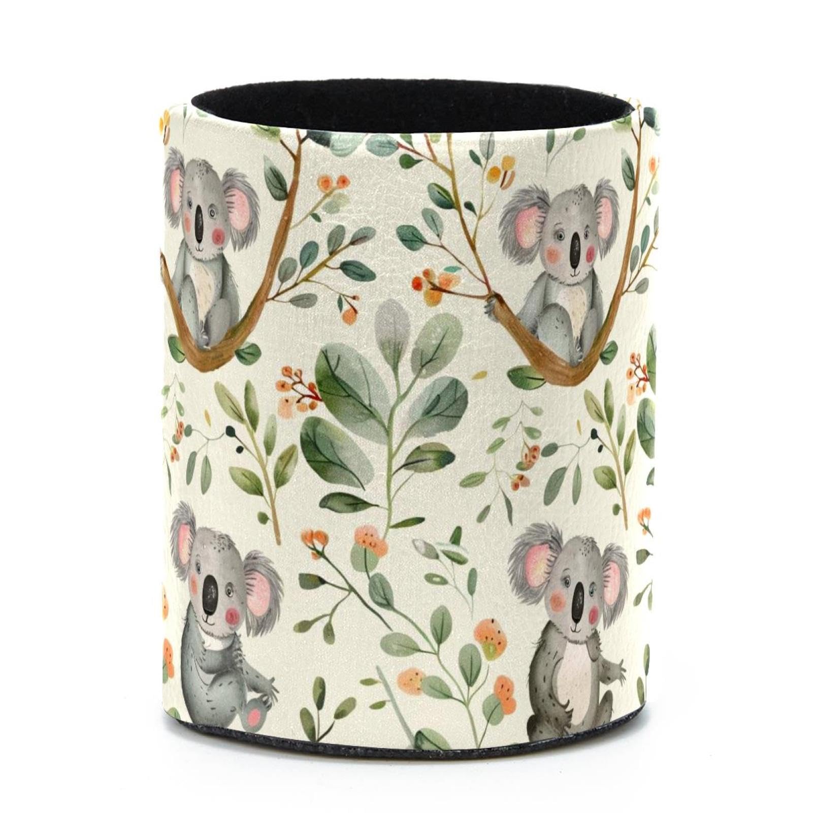VAPOKF Round Pencil Holders for Desk, Koalas Leaves Pen Holders Pen Pot Makeup Brushes Storage Desktop Stationery Supplies Organiser for Home Office