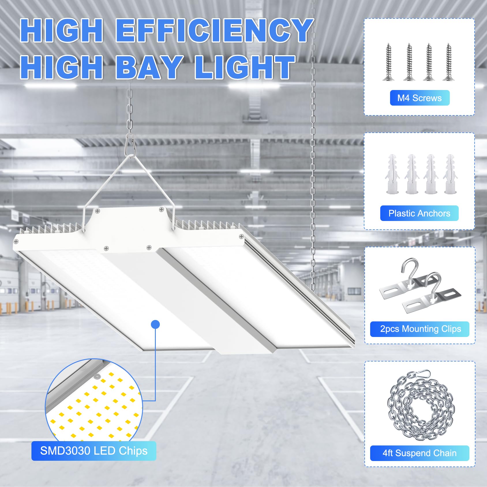 150W Linear High Bay Shop Light 22500LM UL DLC Listed 5000K LED High Bay Light 0-10V Dimmable 150LM — view 7