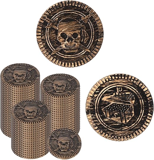 100 Pieces Plastic Pirate Gold Coins Set, Brown - Play Treasure Gold Coins for Pirate Themed Party, St. Patrick's Day, Treasure Hunt Game, Halloween and Christmas Decorations…