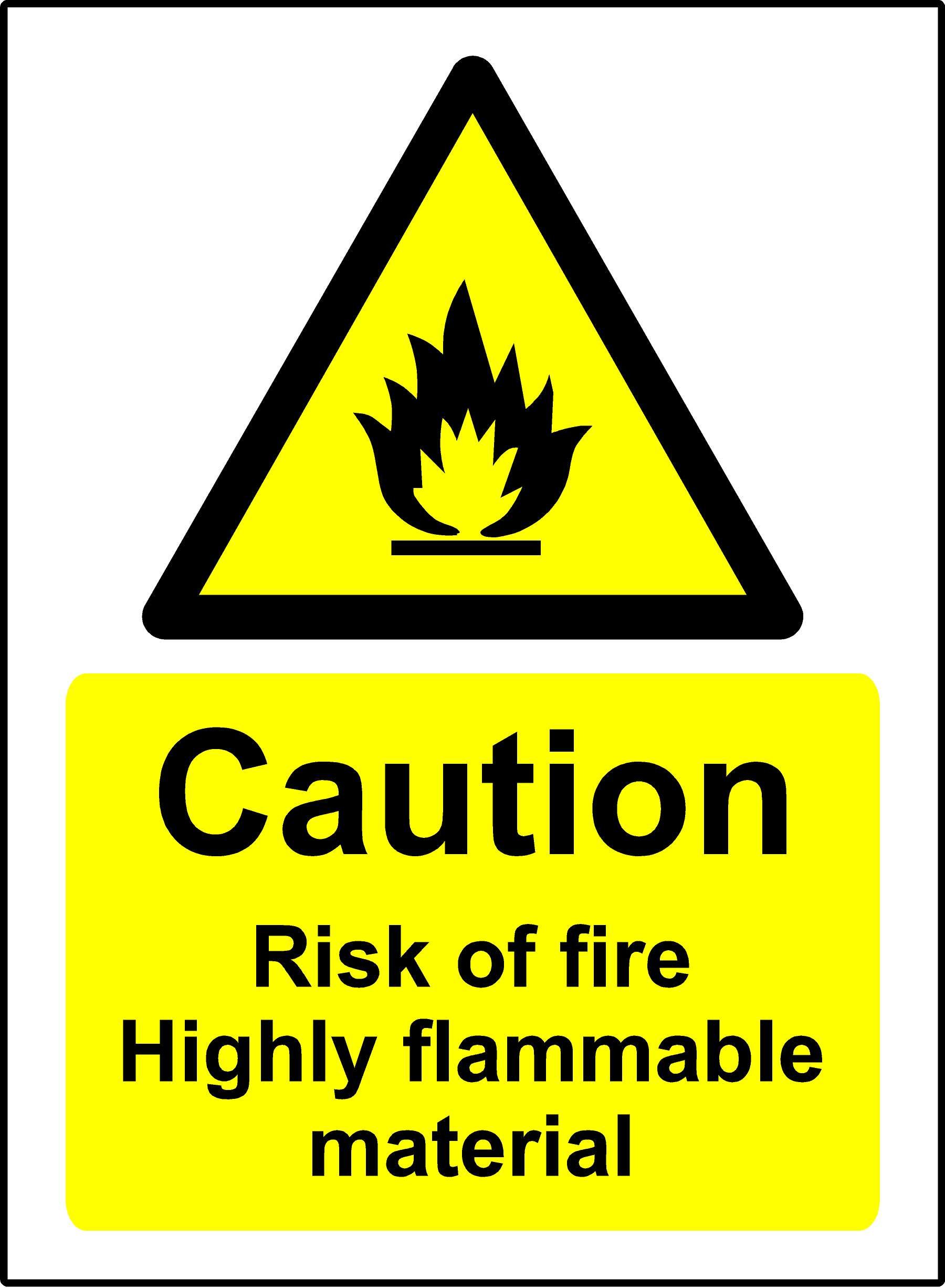 Kpcm Display Ltd Warning Signs Caution Risk Of Fire Highly Flammable Material Safety Sign - 1.2Mm Rigid Plastic 200Mm X 150Mm