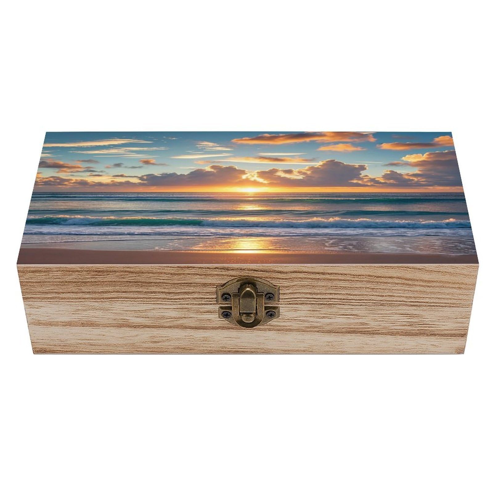 LZQPOEAS Beach Maui Hawaii Sunset Wooden Box Storage Space to Organize Jewelry in A Beautiful Small Storage Box Decorative Card Boxes Memory Treasure Boxes for Crafts And Photo Storage