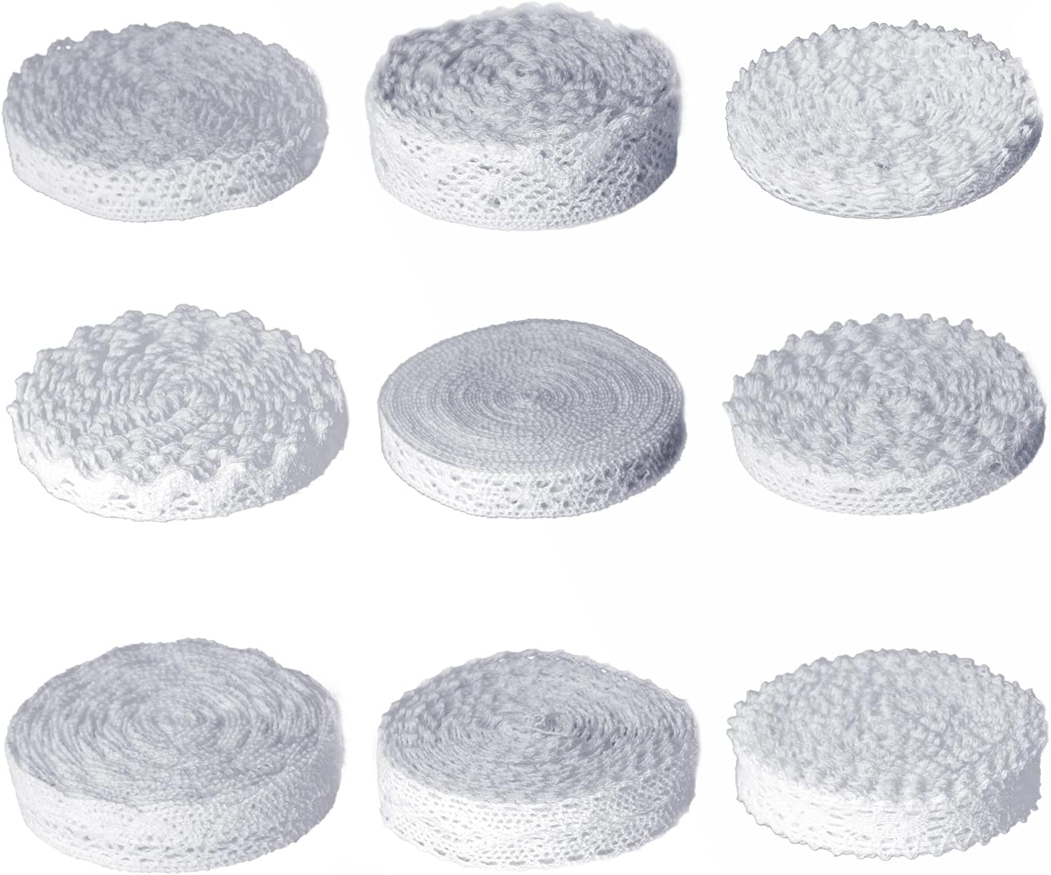54 Yards Lace Ribbon White Lace Trim Yard, Crochet Sewing Lace Ribbons for Crafts, Assorted Eyelet Lace Roll for DIY Scrapbooking Dollies Wedding Supply (White)