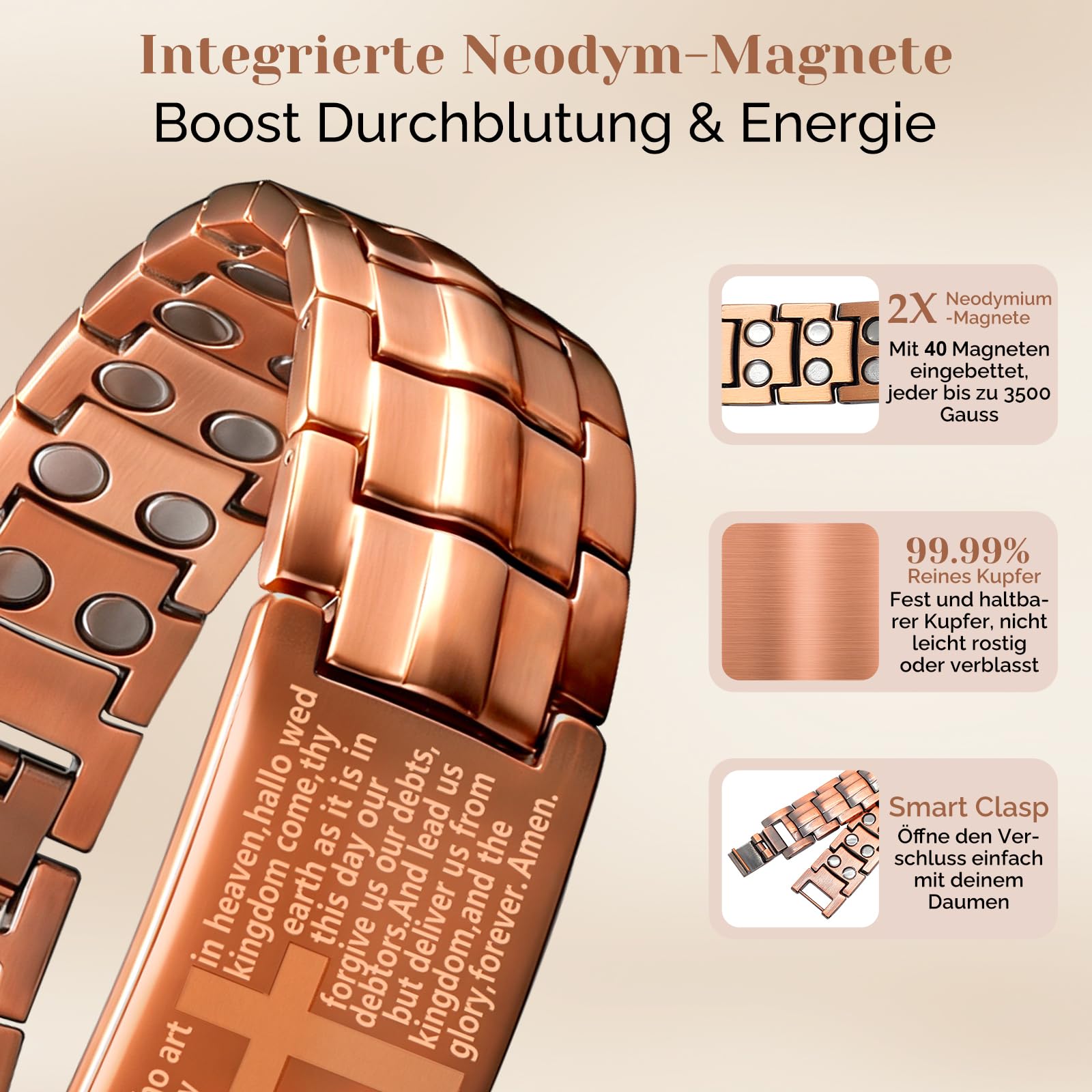 Energetix Bracelet magnétique pour femme avec fermeture en acier inoxydable (3500 gauss) (1)