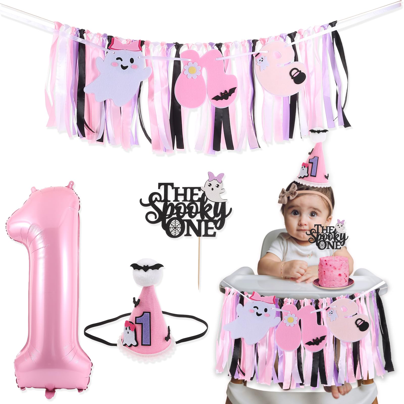Spooky One High Chair Banner for Halloween First Birthday Party Decorations