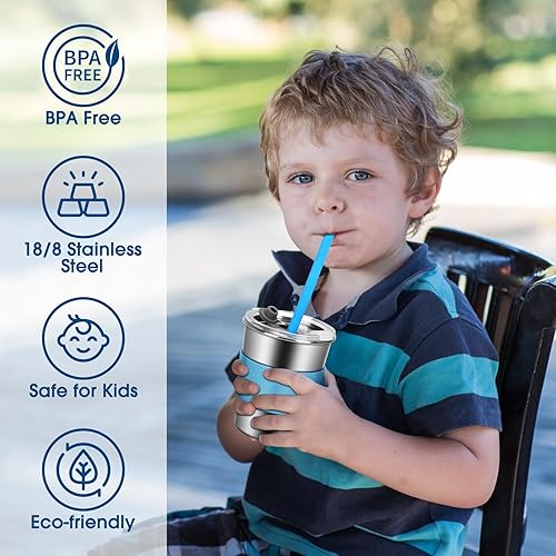 Miniatura 2 de Vasos para niños y niños pequeños, paquete de 5 vasos de acero inoxidable de 12 onzas a prueba de derrames, vasos de metal para niños preescolares