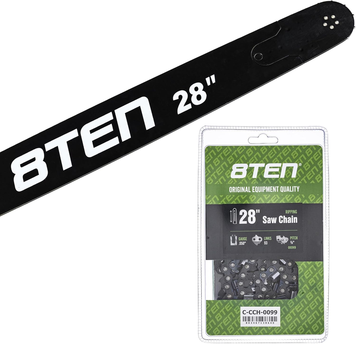 8TEN 28" Chainsaw Guide Bar & Chain .050 3/8 93DL for Husqvarna 372XP 365 Echo Jonsered 574138901 H46-93