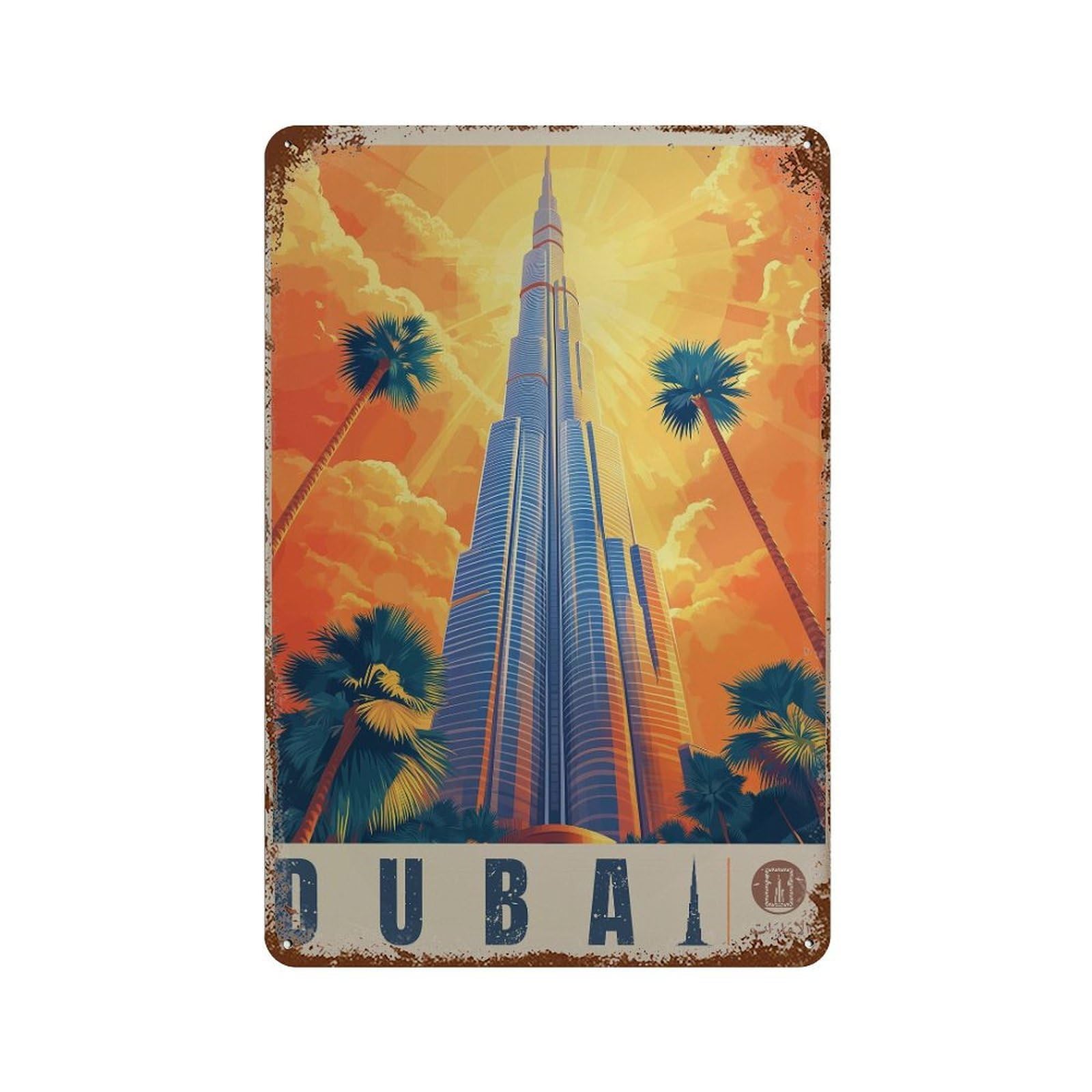 xiaoxiaoshen Dubai Travel Burj Khalifa UAE Wall Decor Art Metal Tin Poster Modern Home Decor Art Home Bar Shop Decorations Vintage Sign 30x20cm