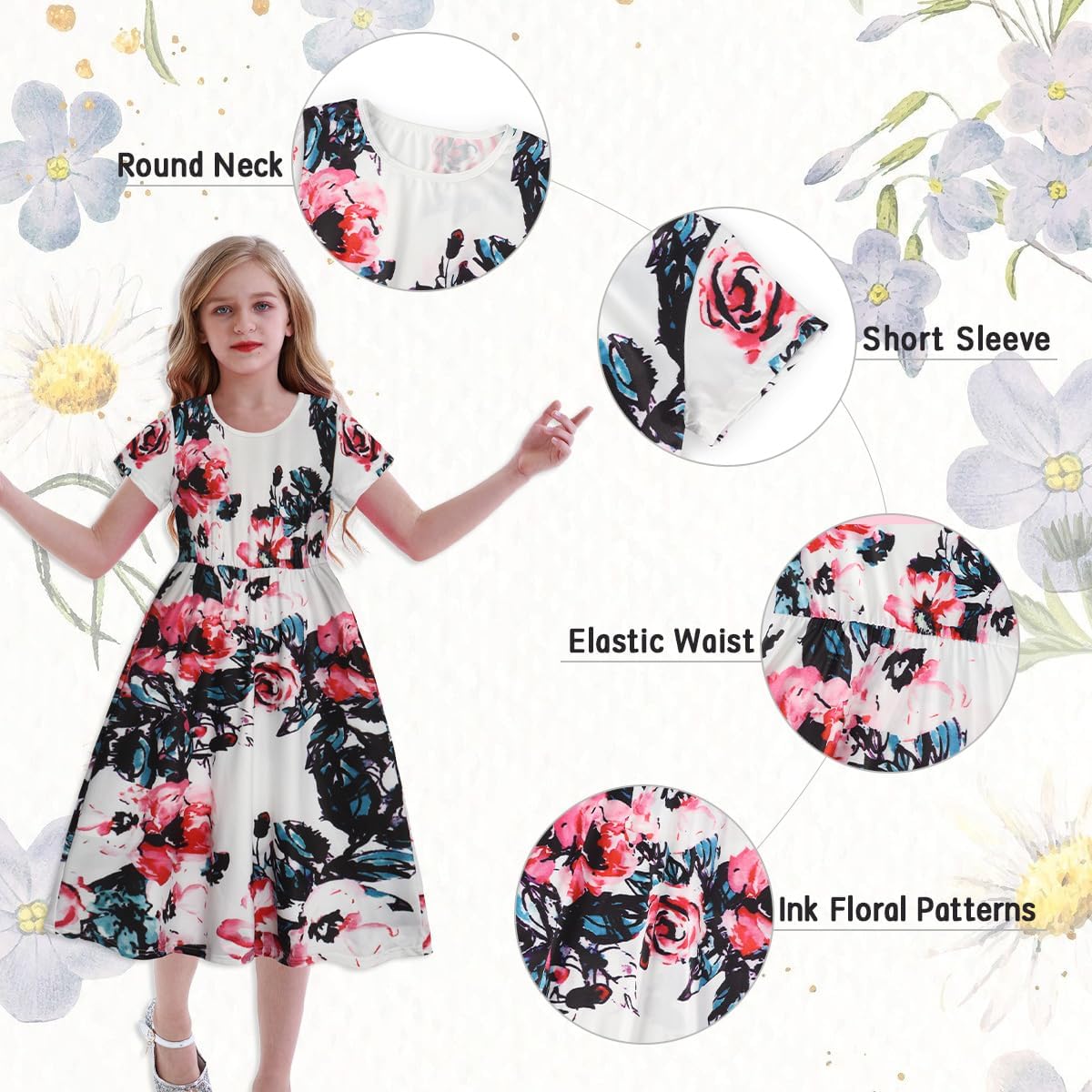 Benylion Tween Girls Dresses for Holiday Playwear Casual Boho Floral Print Junior Dresses for Teen Girls Maxi Dress - Image 4