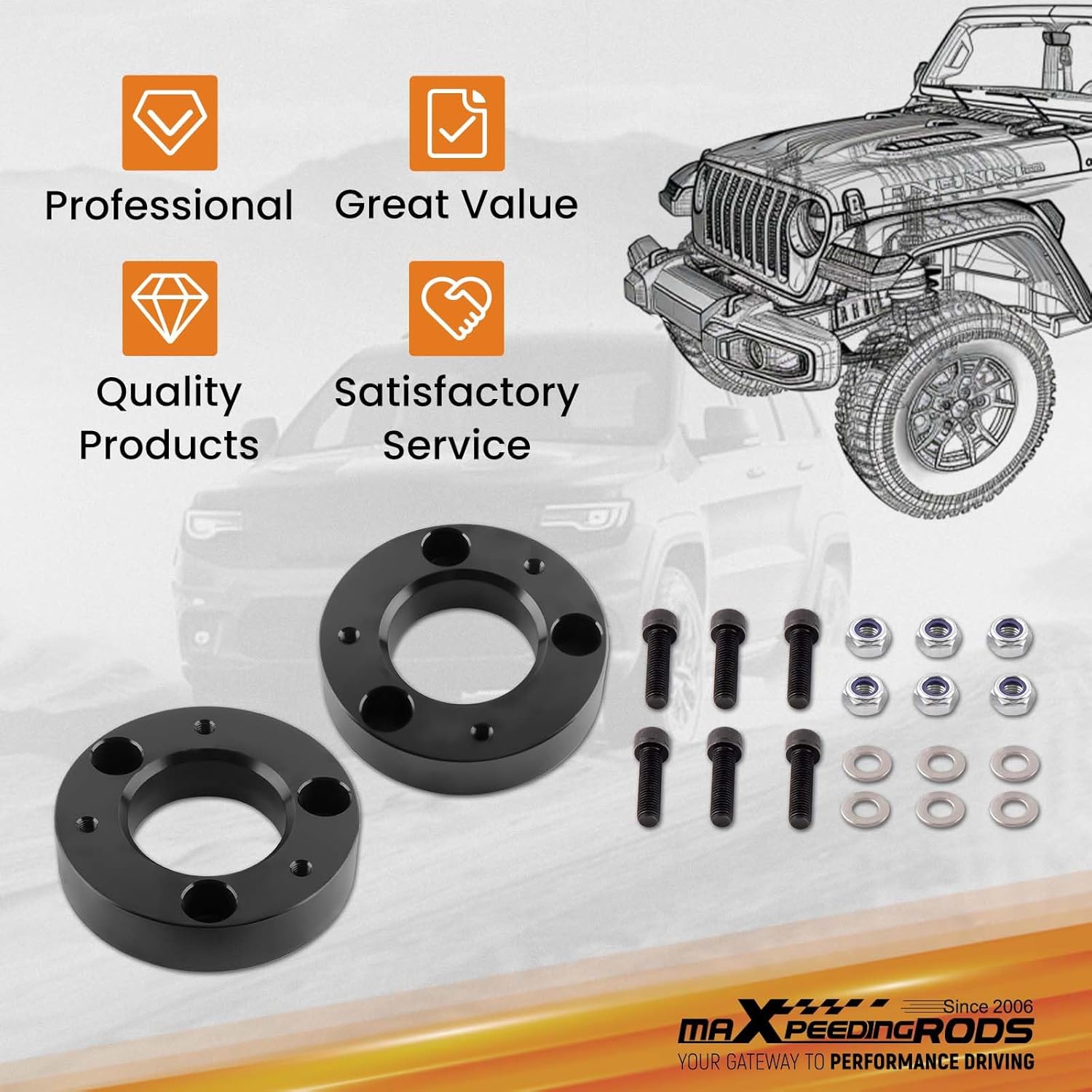 maXpeedingrods 2" Front Leveling Kit for Ford F150 4WD 2WD 2004-2023, Aluminum Front Strut Spacer, Suspension Leveling Lift Kit