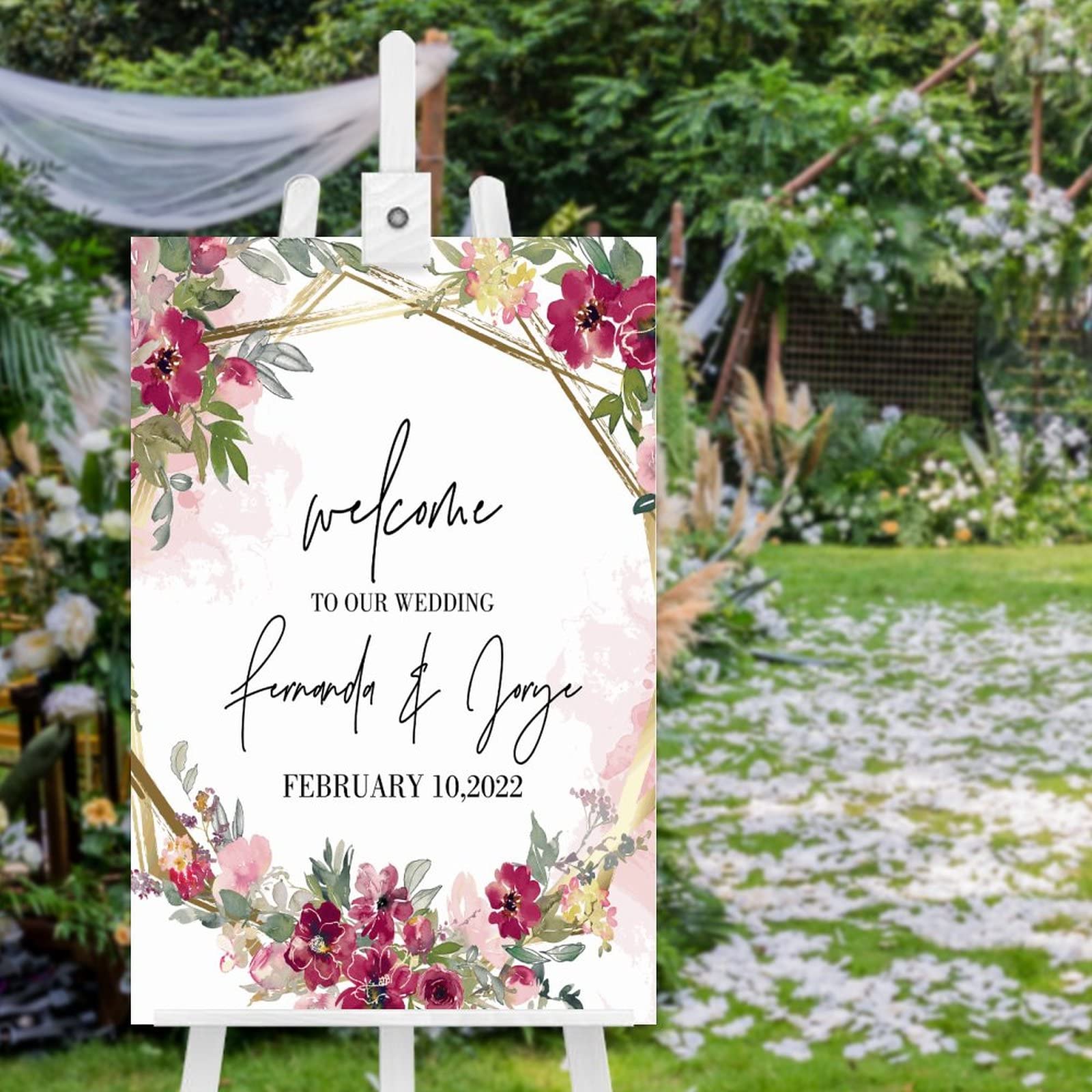 Panneau de mariage en bois avec noms et date Welcome to Our Wedding 76x50 cm