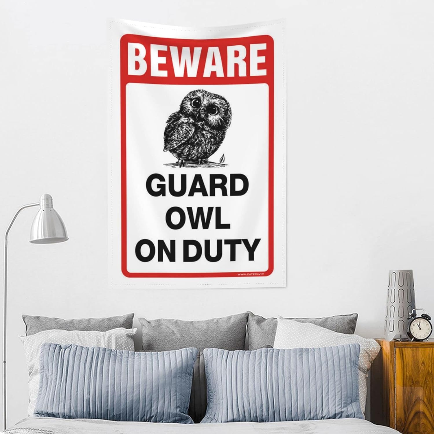 GVNVYFWUY Room Accessories For Teen Boys Beware! Guard Owl On Duty Tapestry Tapestry Funny Bedroom Door Decorations(75X100CM) image 3