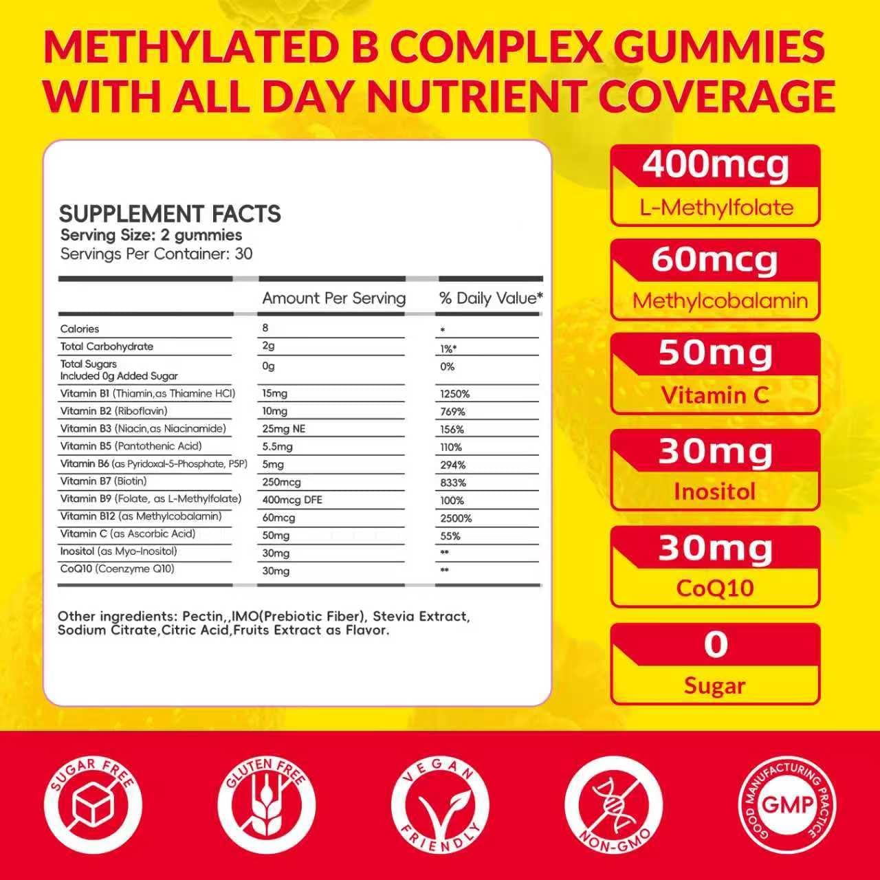 Liquid-Filled B Complex Gummies for Daily Routine, Juicy Berry Flavor, Complete B Vitamins with Vitamin C, CoQ10 & Inositol, Easy to Enjoy, 60 Gummies x 2 (120 Total)