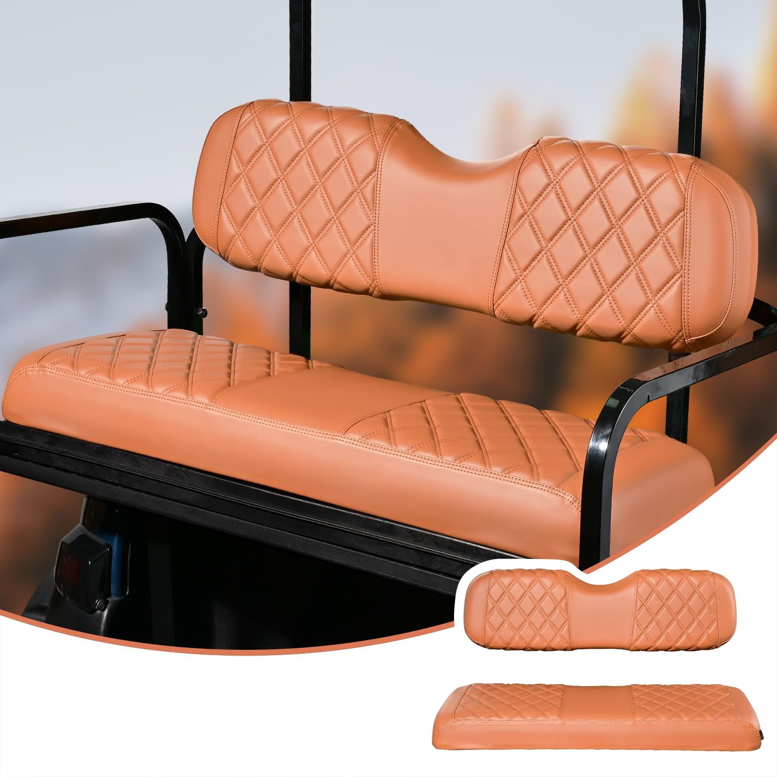 NOKINS Golf Cart Seat Covers Fit Club Car Precedent/DS/EZGO RXV/TXT/Yamaha Drive Aftermarket Standard Rear Seat Cushion, No Stapler, Multiple Colors&Breathable (All Brown)
