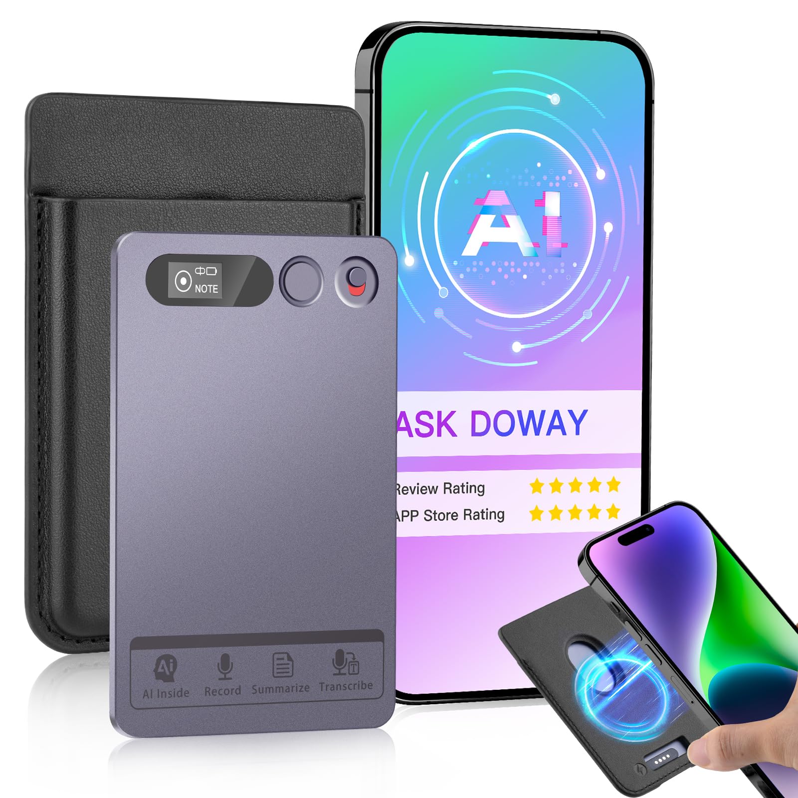AI Voice Recorder, Note Voice Recorder with AI Transcribe & Summarize, APP Control, Support 118 Languages, 64GB Memory, Magnetic Case, Portable Audio Recorder for Call Lectures, International Meeting-image-18