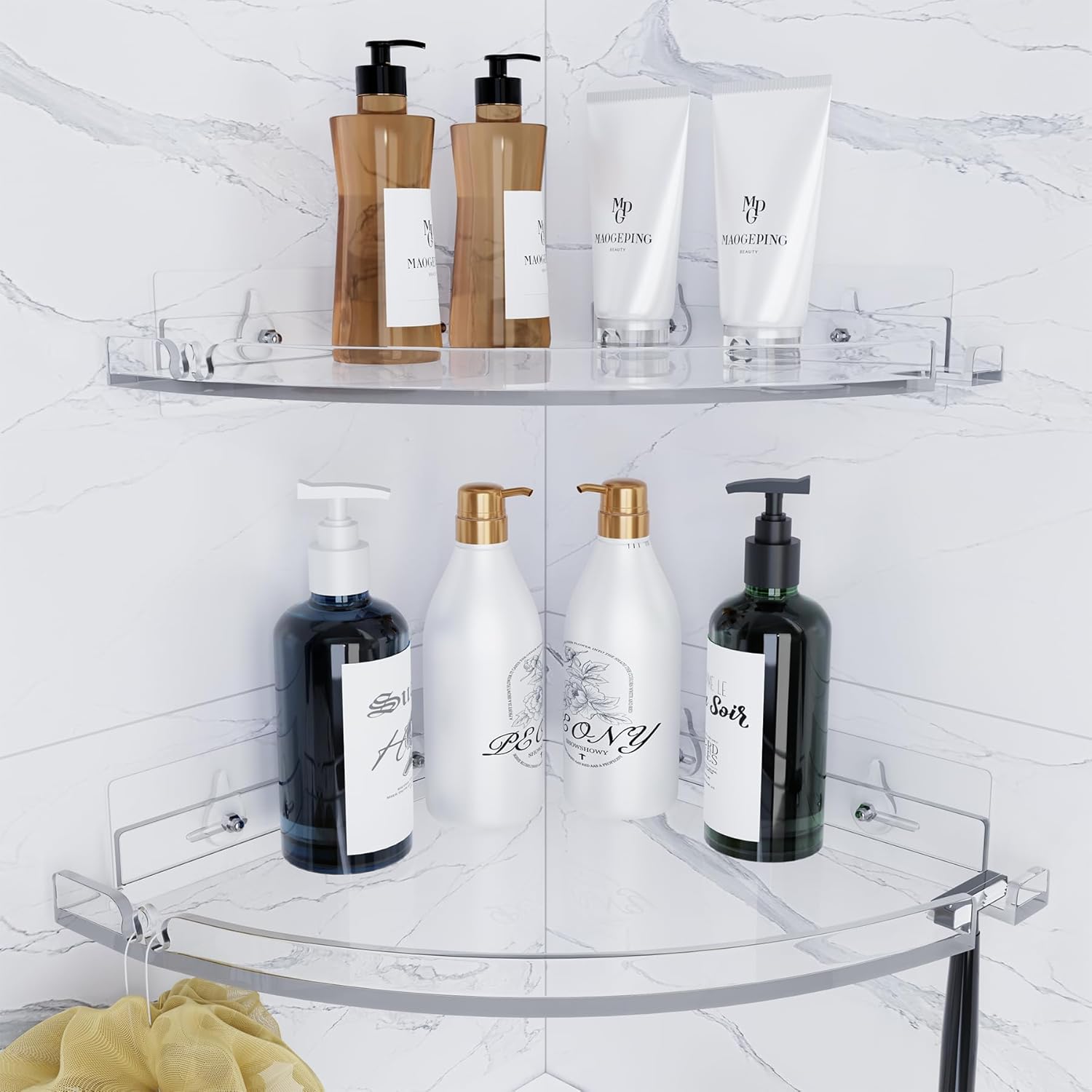 YAWSOUP Acrylic Corner Shower Shelves Adhesive Shower Caddy Organizer for Bathroom Storage Home Decor Clear RustProof No Drilling