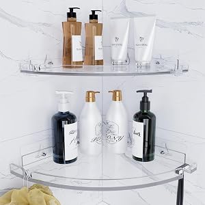 YAWSOUP Acrylic Corner Shower Shelves Adhesive Shower Caddy Organizer for Bathroom Storage Home Decor Clear RustProof No Drilling