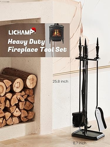 Miniatura 2 de Lichamp FTS35BK - Juego de herramientas góticas para chimenea, 5 piezas para interiores y exteriores, juego de póquer resistente con mango gótico