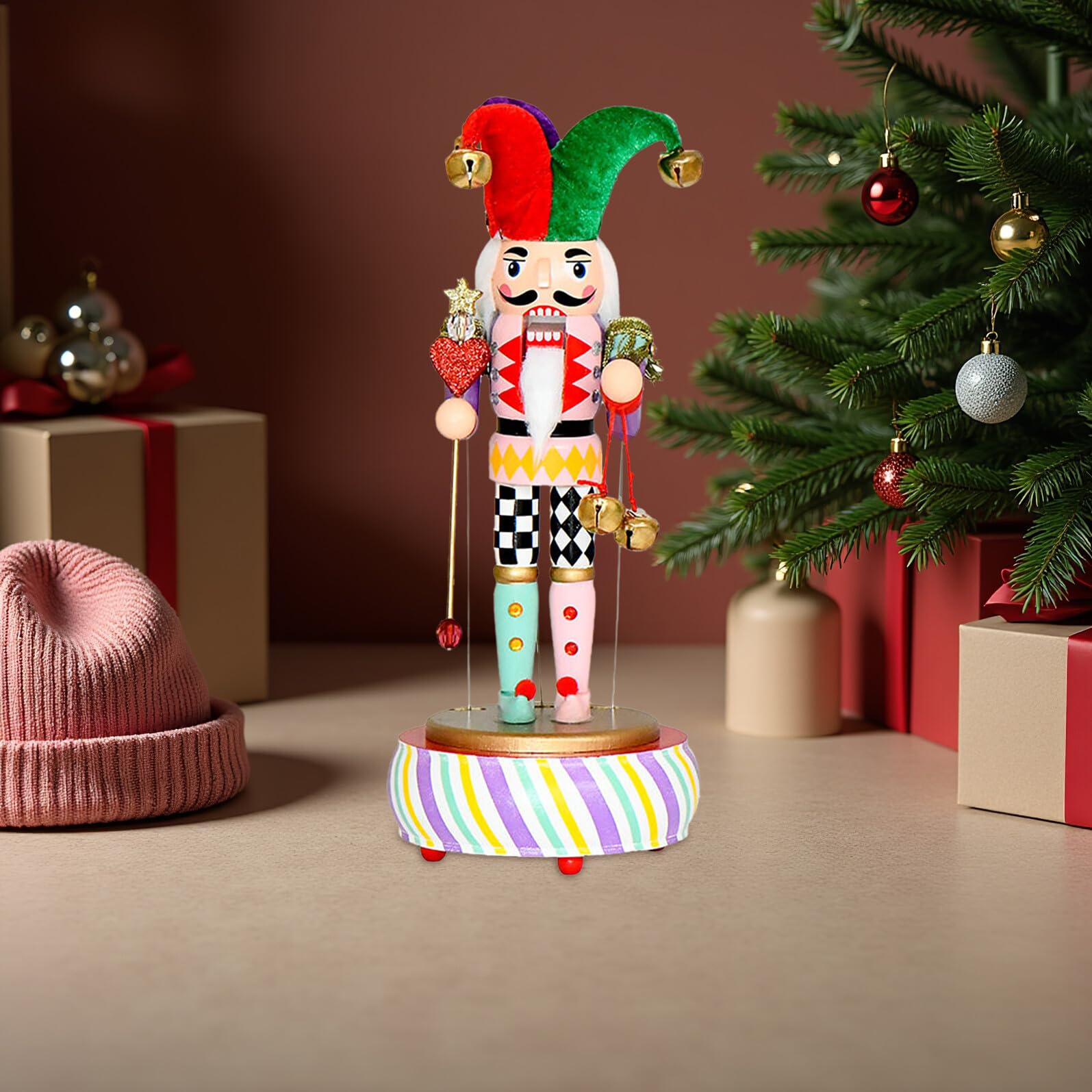 Weihnachts Nussknacker Spieluhr Kompakte Tischdekoration mit Clown Design Handgefertigte Musikalische Nussknacker Figur für Festliche Weihnachtsstimmung