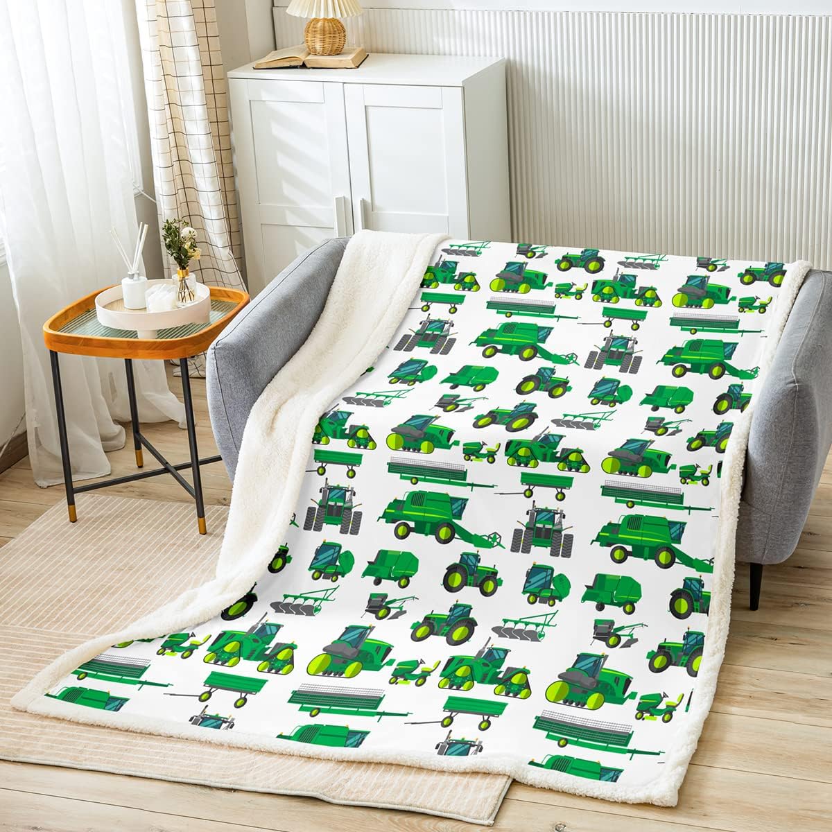 Equipment Trucks Sherpa Blanket Kids Boys Excavators Fleece Throw