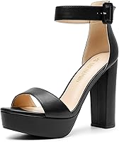 DREAMPAIRS Women's 4.5" Block Heel Platform Sandals - Open Toe Ankle Strap for Weddings, Parties, Events