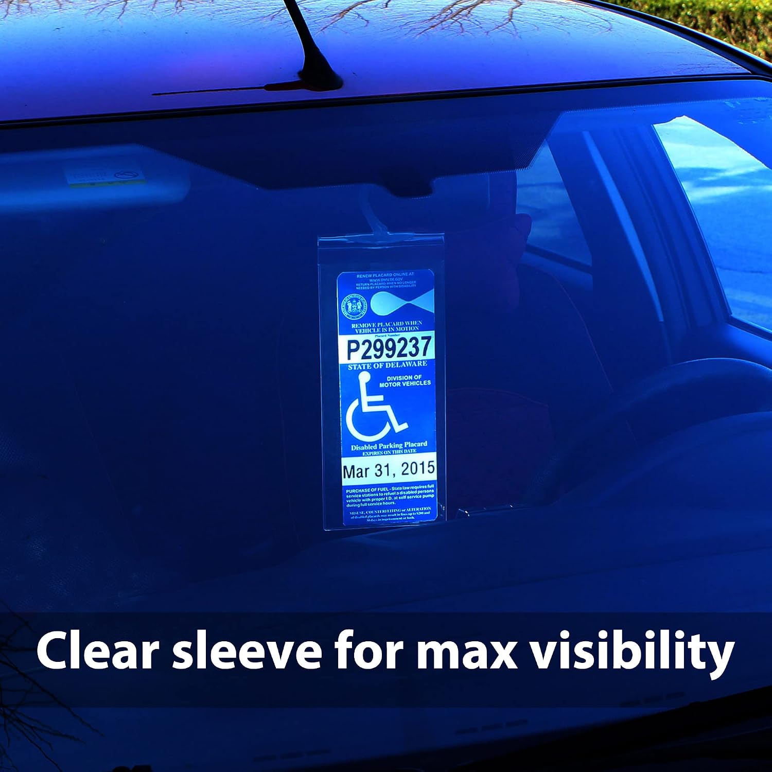 LotFancy Handicap Placard Holder- 10.6" x 5", Ultra Transparent Disabled Parking Placard Protector Hanger Sleeve - Pack of 2, with Plastic Large Hanger