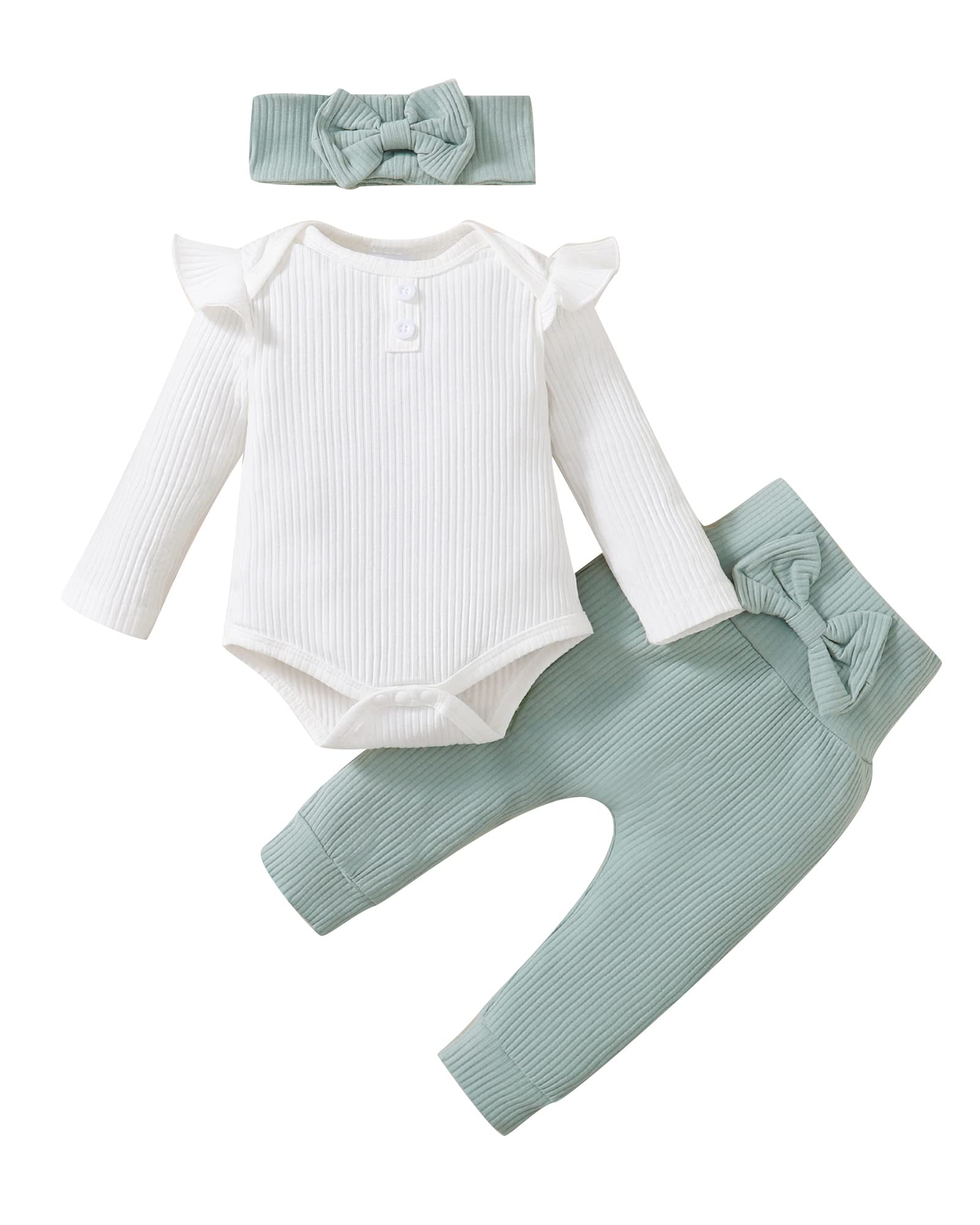 SANMIO Newborn Baby Girl Clothes, Toddler Girls Romper Ruffle Stylish Outfits, 0-18 Months Babe Pants Clothing Set