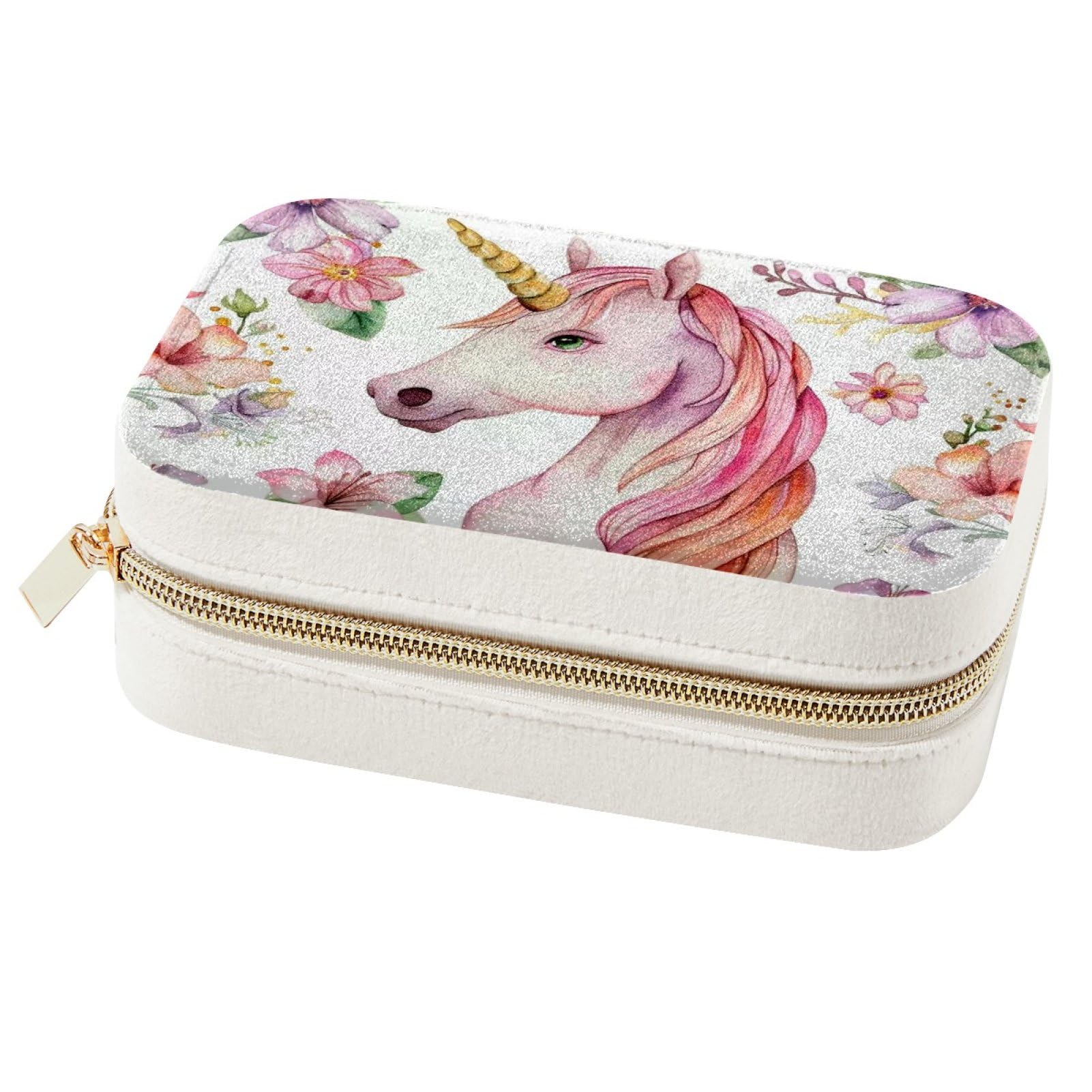 Boîte à bijoux licorne rose de voyage pour ranger bagues et colliers