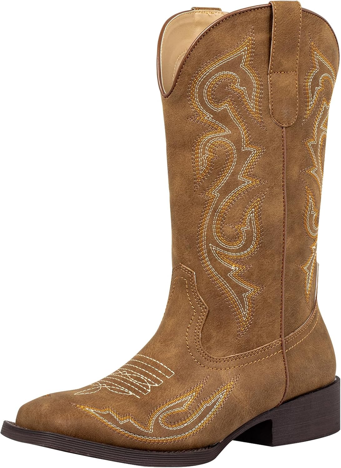 J's.o.l.e Square Toe Cowboy Boots for Women Cowgirl Boots Wide Mid Calf Western Boots Pull On Fashion Embroidery