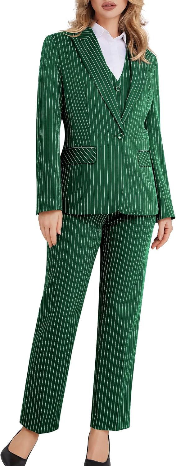 Women's 3 Piece Striped Suit One Button Slim Fit Business Work Professional Blazer Jacket Vest Pants Set - Image 4