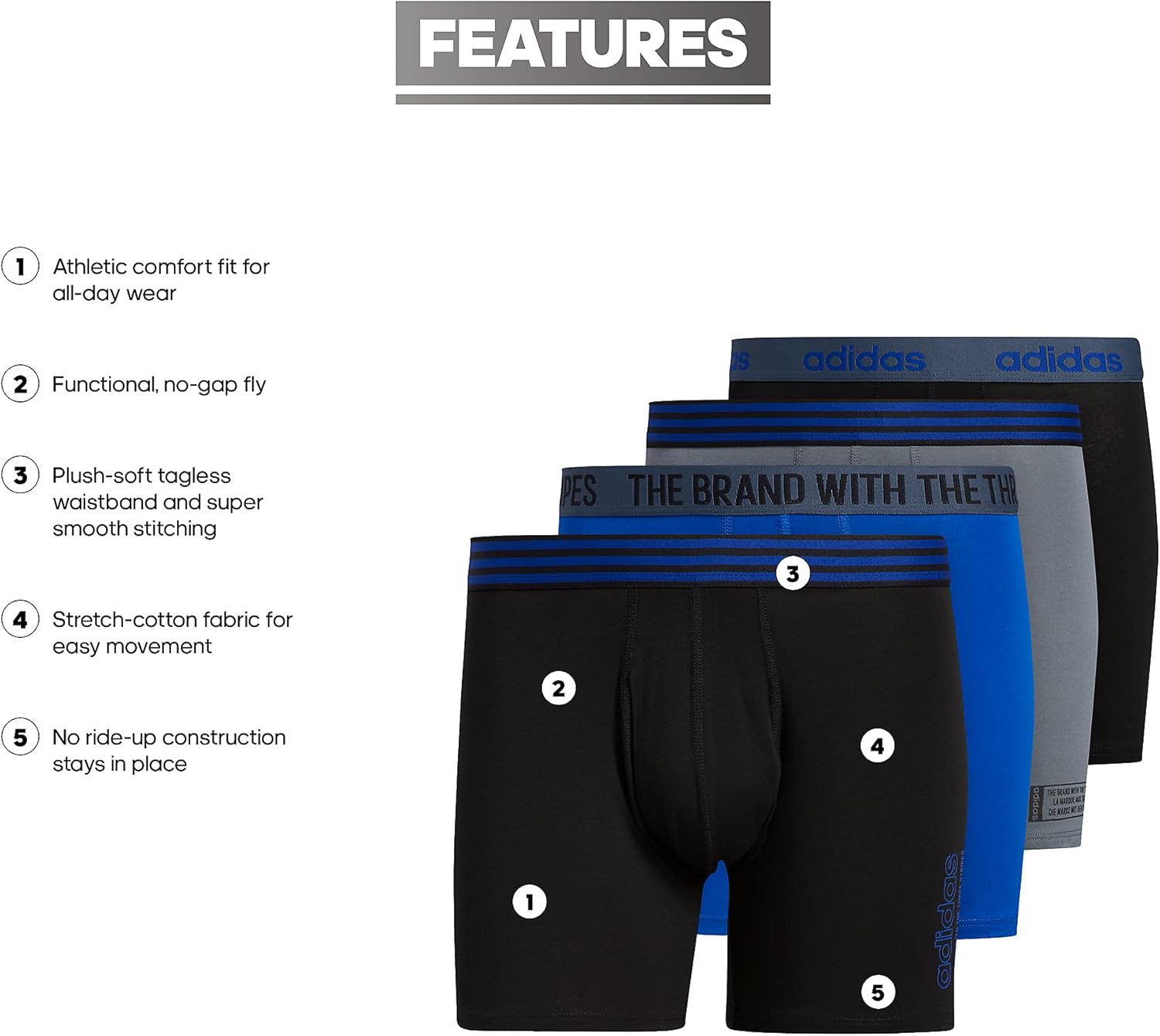 adidas Men's Core Stretch Cotton Boxer Brief Underwear (4-pack)