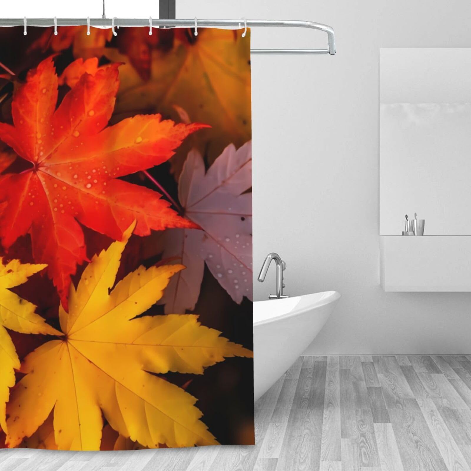 Rideau de douche anti-projection tissu imperméable motif érable 183x183 cm pour sol toujours sec