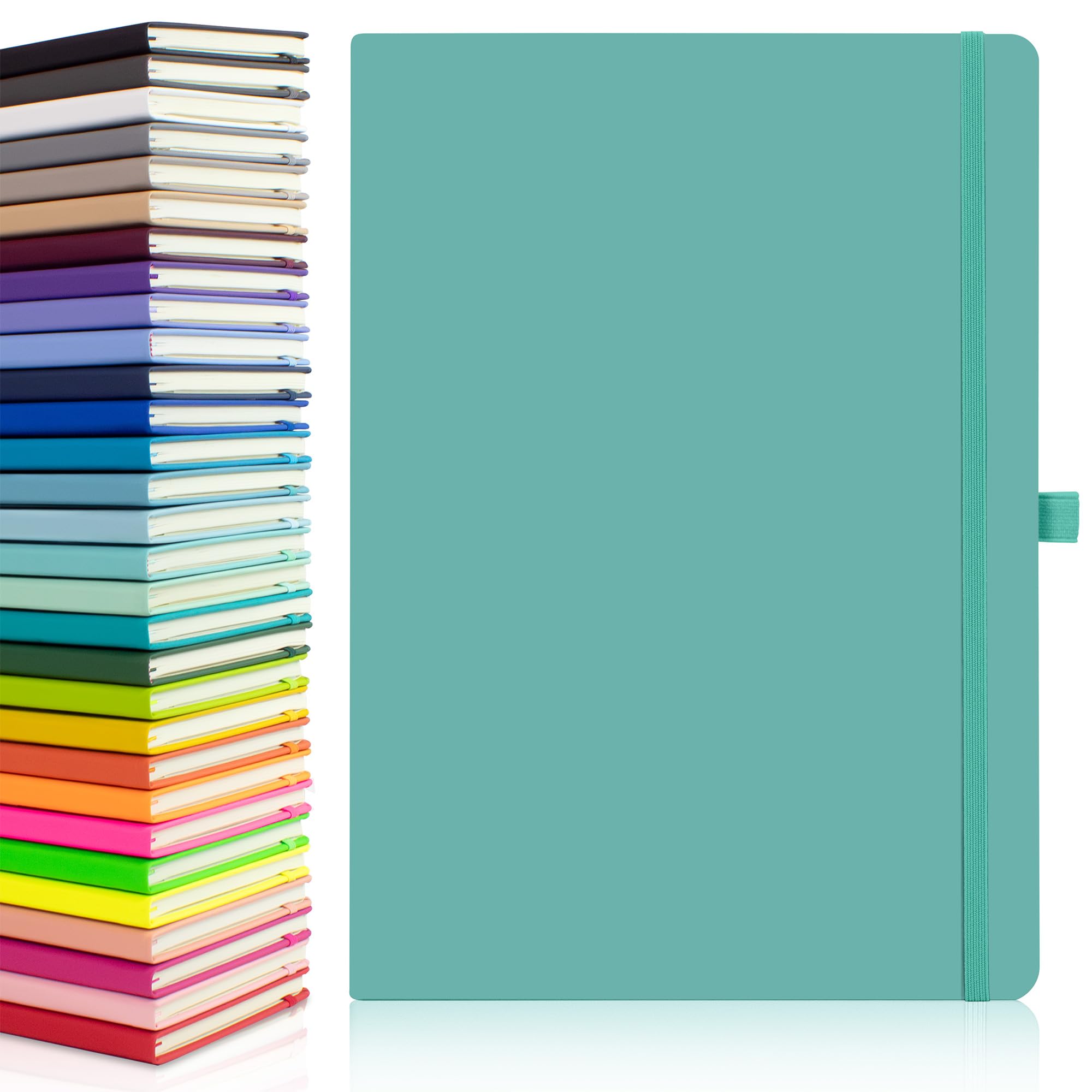20 x Bulk Pack of Notes London Eco A4 Notebook with Lined Pages, Pen Loop, Ribbon, Date Marks and Paper Pocket, Medium Hardback Journal, Note, sustainably sourced Paper (Pastel Teal) — image 1