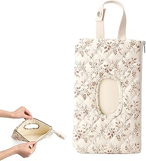 Wipe Holder Floral Diaper and Wipes Pouch Portable Hanging Wipes Bag for Car, Resuable Wet Wipe Pouch for Travel & Outdoor, Beige