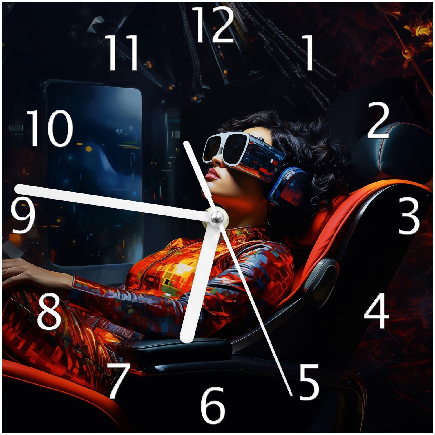 Wallario Design-Wanduhr Virtuelle Dimensionen aus Glas, Motiv-Uhr Größe 20 x 20 cm, weiße Zeiger