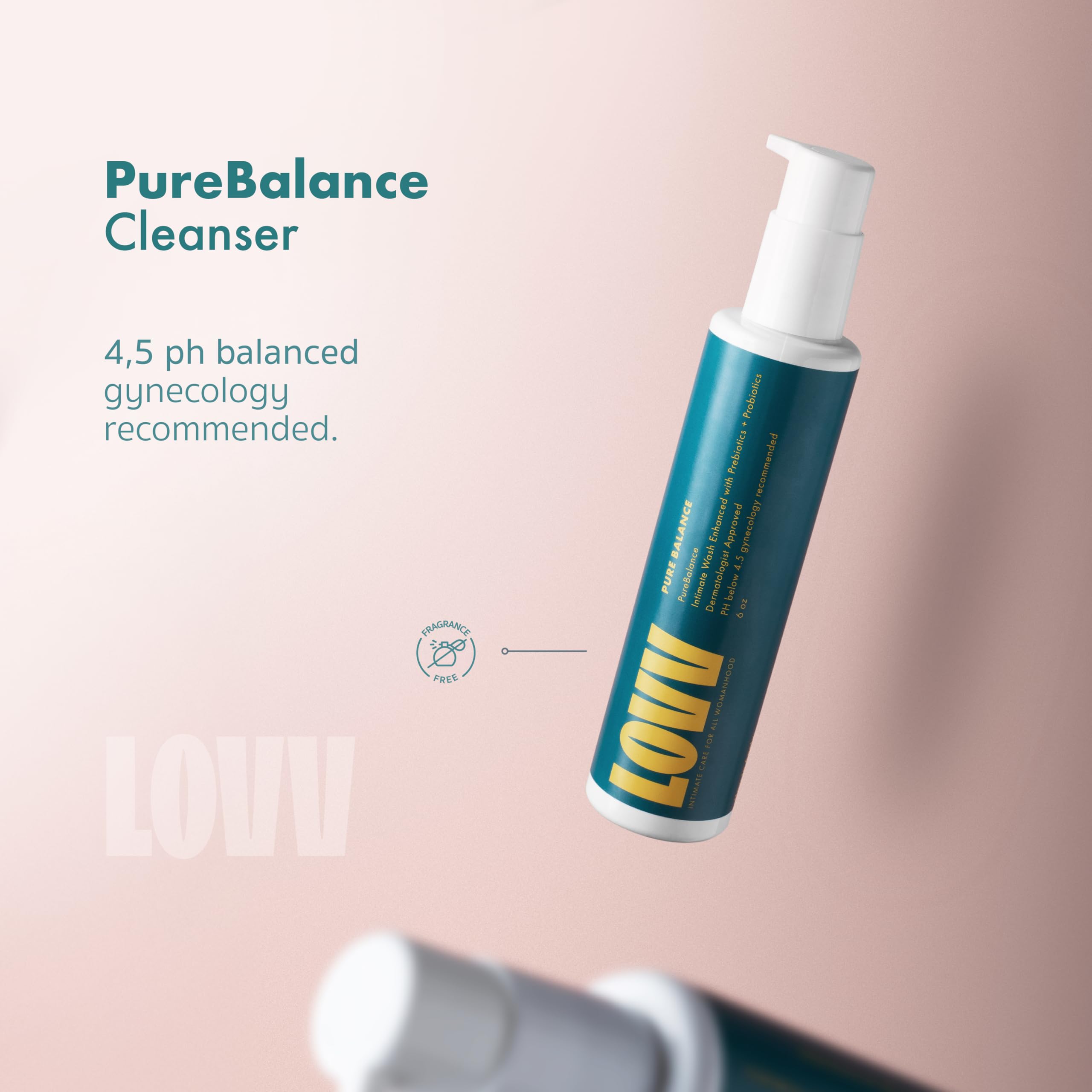 LOVV PureBalance Intimate Cleanser – pH 4.5, Gyno-Recommended with Hyaluronic Acid, Aloe Vera & Probiotics. Gentle, Fragrance-Free Formula for Odor Neutralizing & Daily Freshness