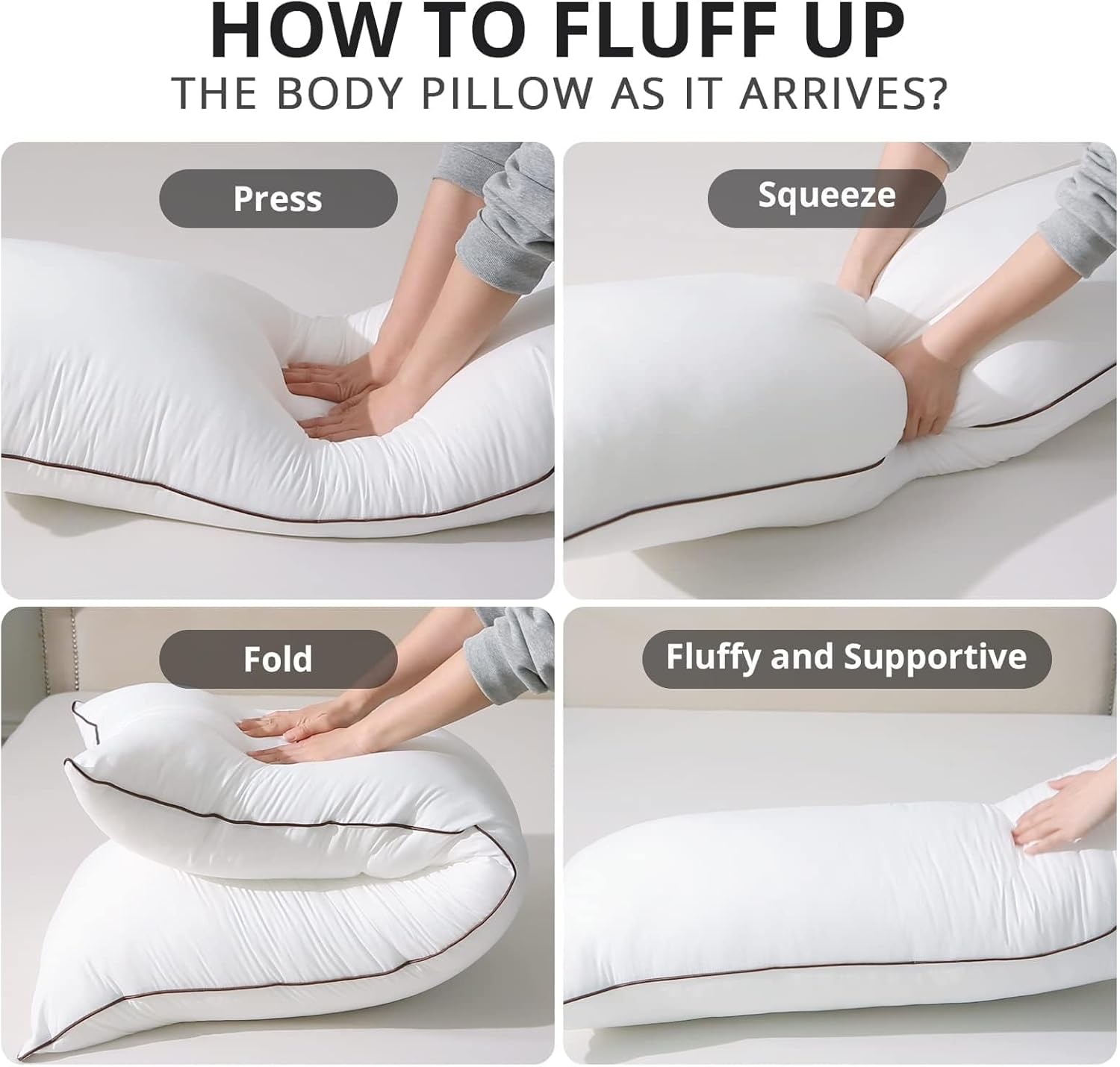 HUXMEYSON Body Pillow with Satin Pillowcase, Body Pillow for Adults, Removable Cover, Grey (20"x54") - Image 6