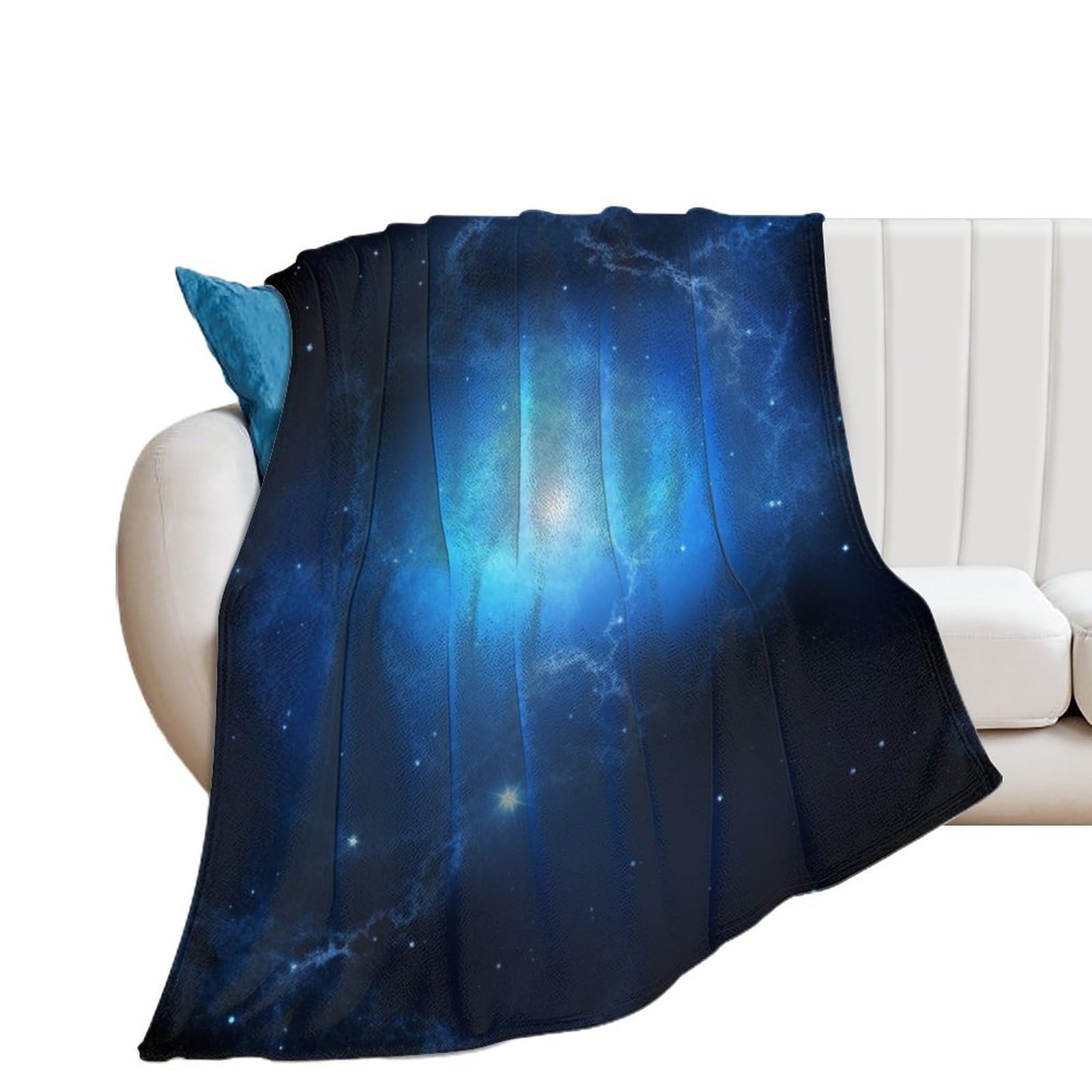 Couverture douce en flanelle bleu galaxie 130x150cm plaid canapé