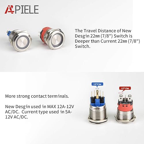 Miniatura 6 de GQ22 11E - Interruptor momentáneo LED, LED rojo de 10 A.