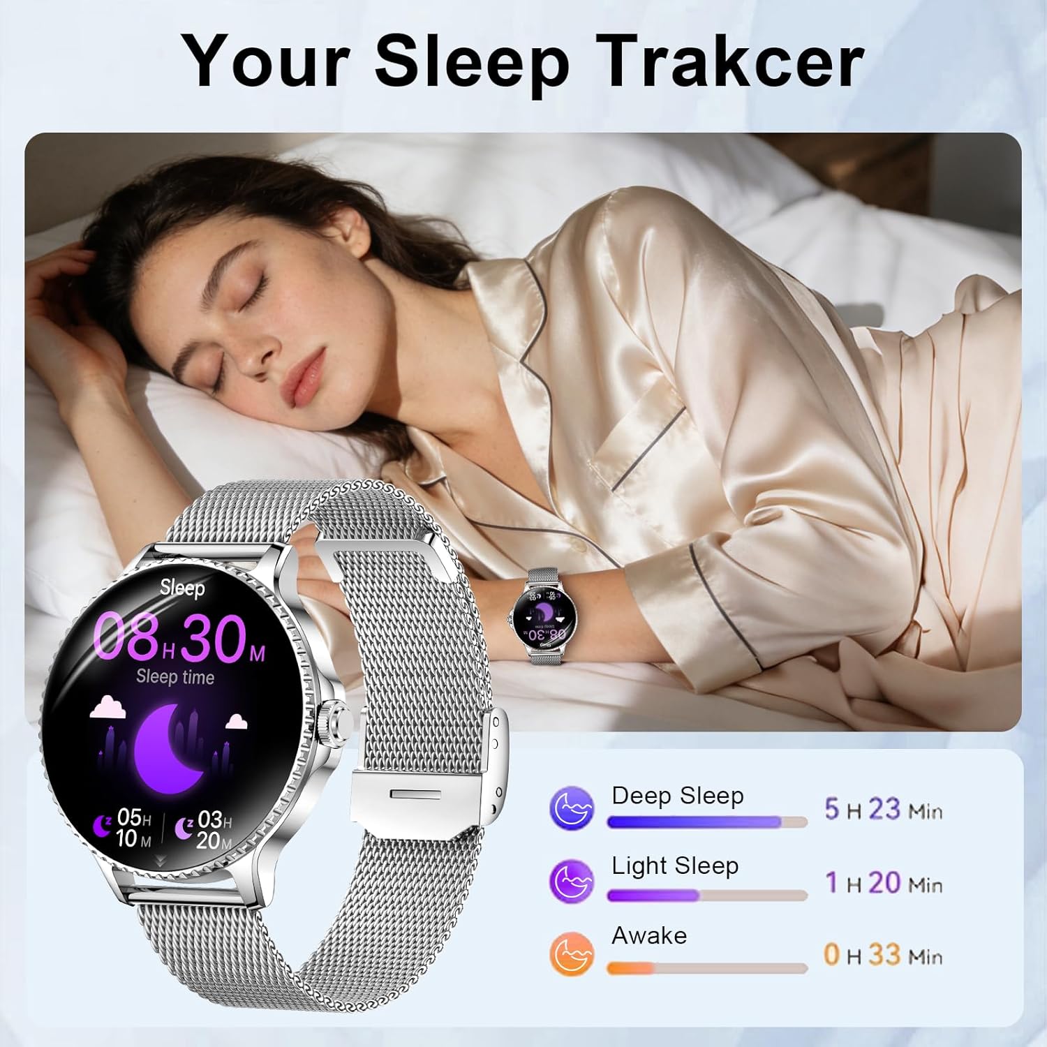 Efolen Smart Watches for Women Answer/Make Call,1.27'' Smartwatch Fitness Tracker for Heart Rate/Sleep Monitor/Calories/Blood Oxygen,100+ Sports Modes Android iPhone,IP68 Waterproof,Silver