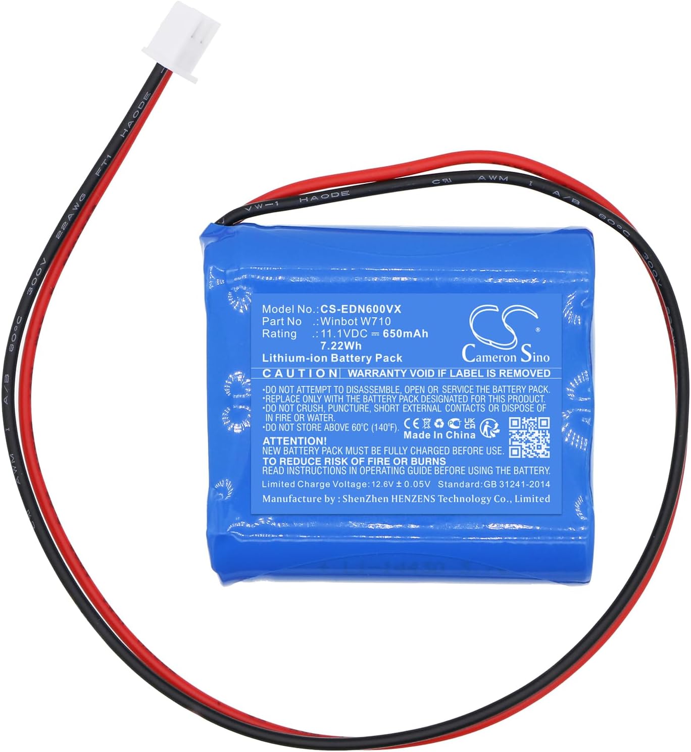 Cameron Sino Battery for Ecovacs Winbot W730, Winbot WRN60, Winbot WRN70, Winbot W710 PN:Ecovacs 650mAh / 7.22Wh