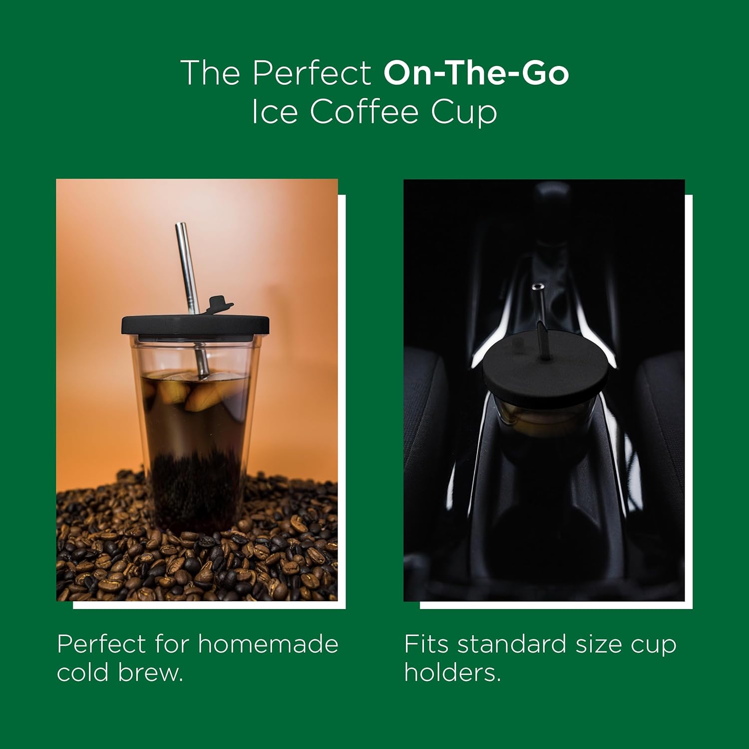 Reusable Iced Coffee Cup (24 Oz/Venti), Leak Proof and Double Wall Insulated Iced Coffee Tumbler, Come with Reusable Plastic and Metal Straws and Straw Cleaner - Black - Image 6